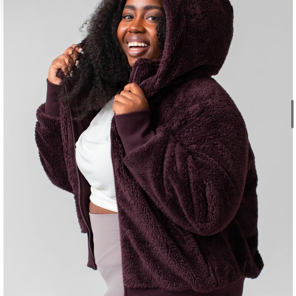 Savvi Amy Sherpa Jacket with Hood, Size Medium, Color Eggplant - Picture 9 of 13